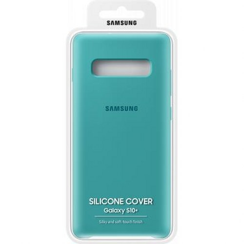 Cover in silicone Samsung Galaxy S10+ turchese in confezione.