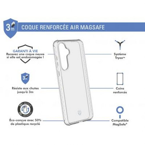 Custodia MagSafe trasparente con protezione caduta 3m e garanzia a vita.