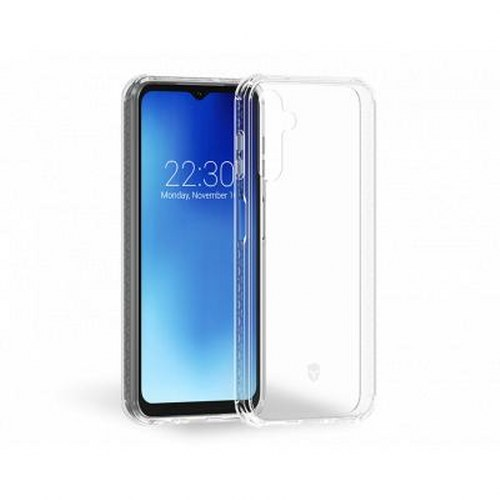 Eine durchsichtige Handyhülle umhüllt ein Smartphone, das 22:30, Montag, 1. November anzeigt.