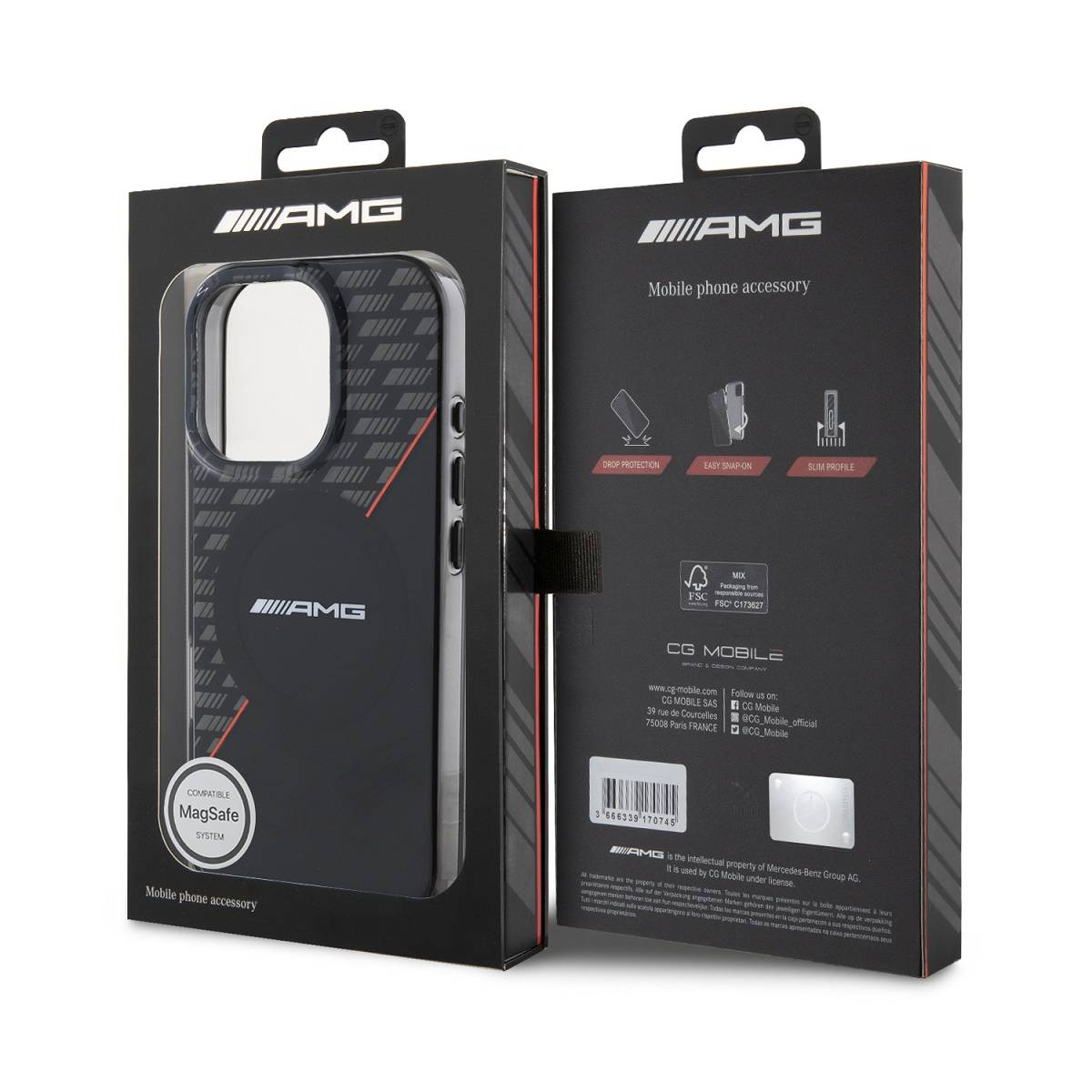 Confezione nera per custodia AMG con compatibilità MagSafe.