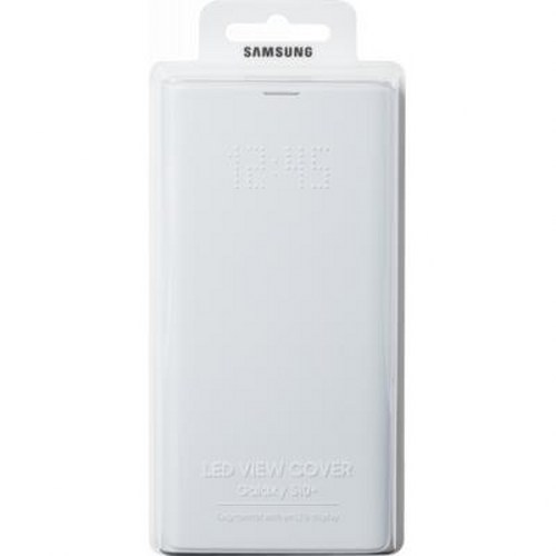Funda blanca Samsung LED View Cover para Galaxy S10 en empaque.