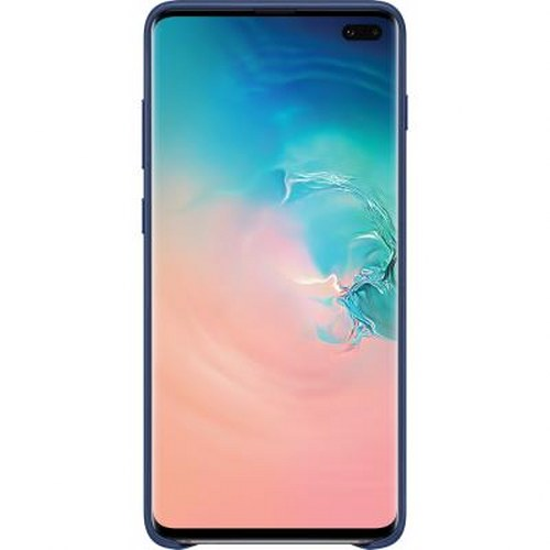 Un marco de teléfono inteligente azul oscuro con un fondo de pantalla colorido.