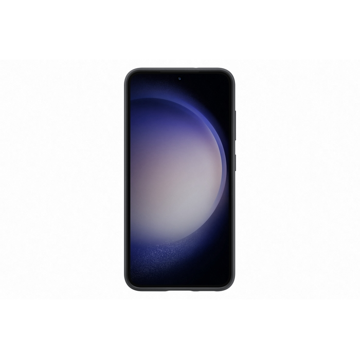 Uno smartphone scuro mostra un motivo ovale luminoso sul suo schermo.