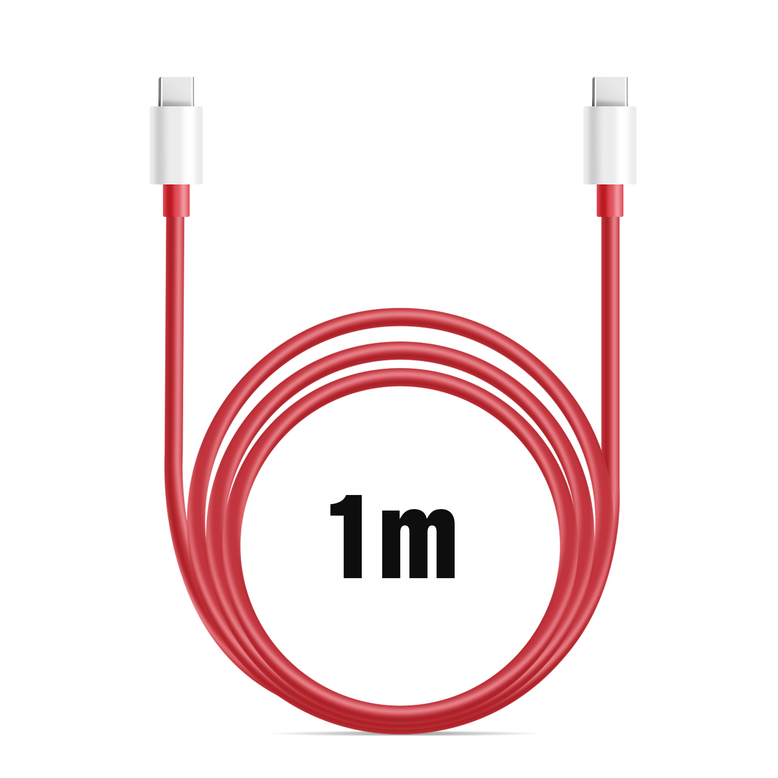 Cable USB-C rojo, de 1 m, enrollado, con conectores blancos.