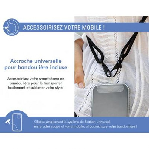 Viene visualizzato uno smartphone con cordino e supporto universale.