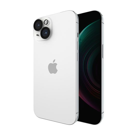 Un iPhone bianco con due fotocamere posteriori e il logo Apple sul retro.