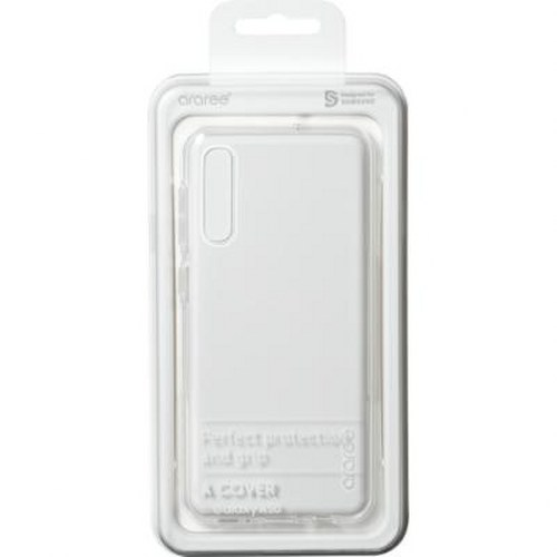 Durchsichtige Handyhülle in Verpackung, für Samsung Galaxy A50.