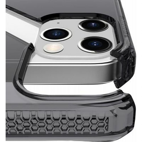 Una cover trasparente per telefono con motivo a nido d'ape protegge il retro di uno smartphone.