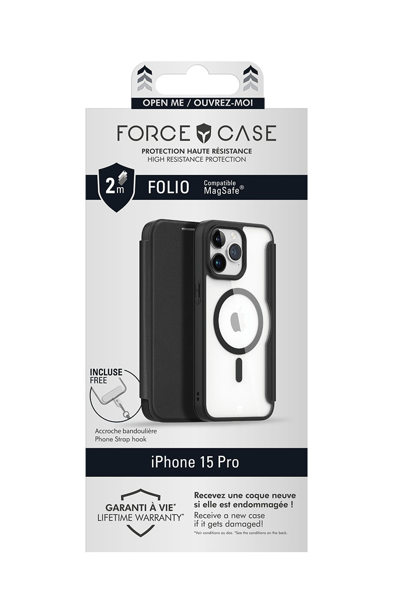 Force Case iPhone 15 Pro Hülle mit MagSafe, schwarz, hohe Widerstandsfähigkeit.