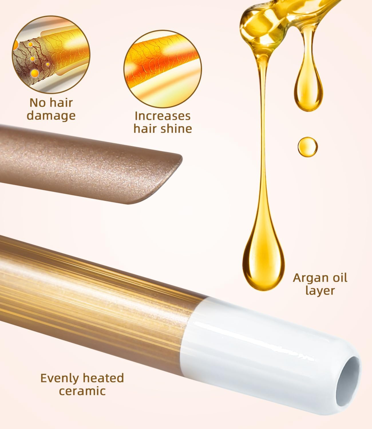 Glänzendes Haar: Keramik mit Arganöl-Schicht für gleichmäßige Hitze ohne Haarschäden.