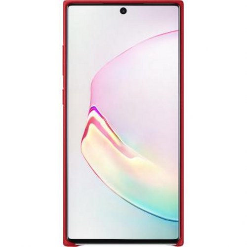 Ein rotes Smartphone mit einem's'-förmigen Muster auf dem Bildschirm.