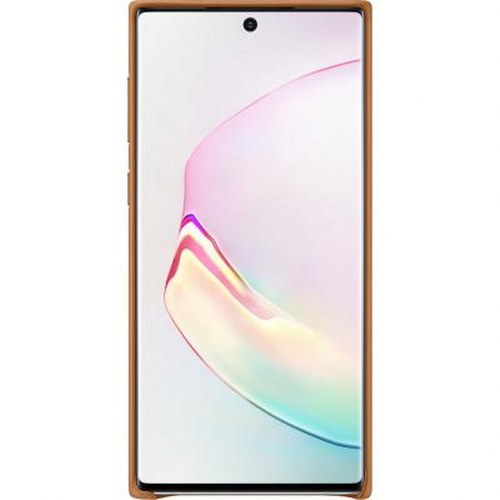 Un smartphone con marco marrón y pantalla con degradado de color.