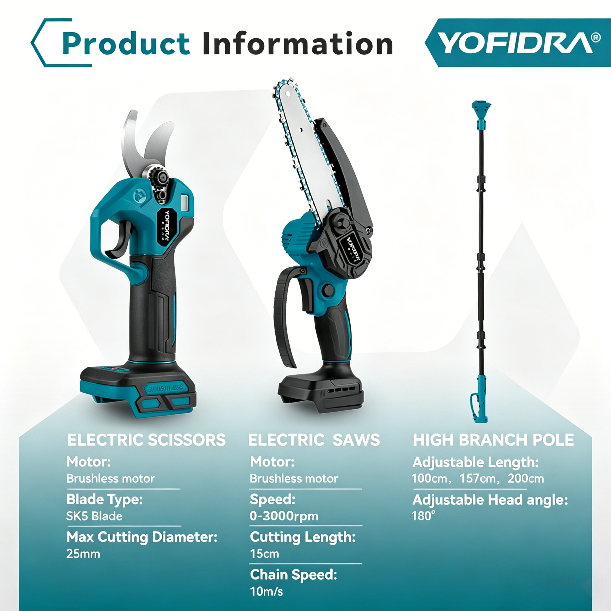 YOFIDRA Produktinfo: Elektroschere, Kettensäge, Astpol.