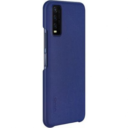 Custodia blu scuro per telefono con modulo fotocamera e logo VIVO.