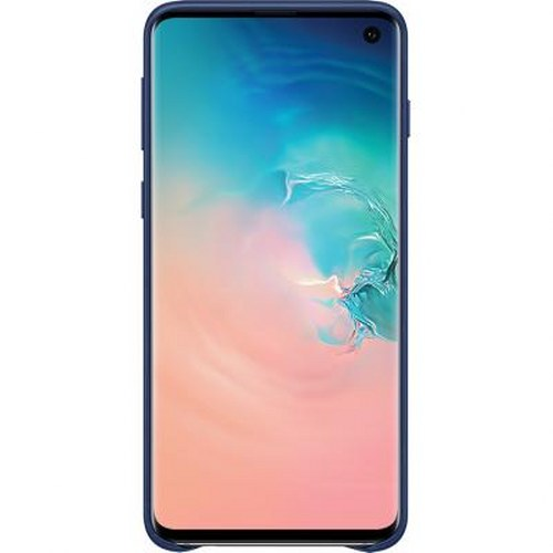 Uno smartphone blu scuro con uno sfondo astratto sullo schermo.
