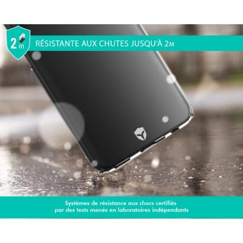 Custodia nera per smartphone con protezione caduta da 2m, su superficie bagnata.