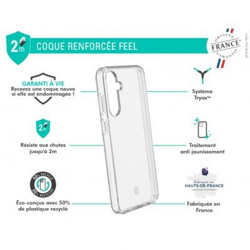 Custodia trasparente per telefono 'Feel', protezione caduta 2m, garanzia a vita.
