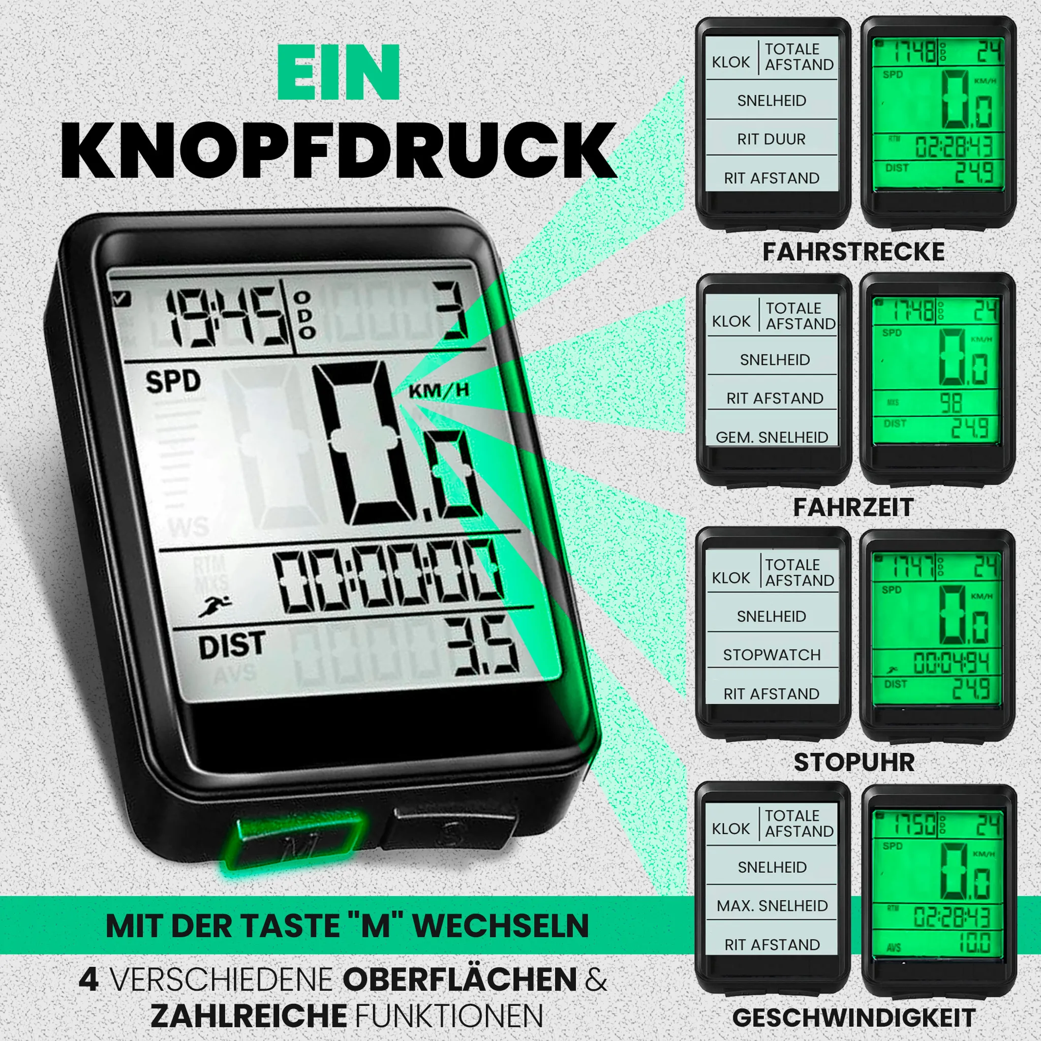 Fahrradcomputer mit verschiedenen Ansichten und Funktionen