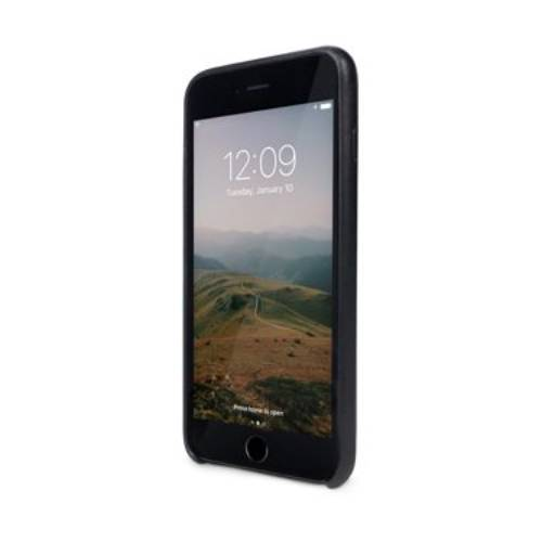 Smartphone nero mostra 12:09 su sfondo paesaggio montano.