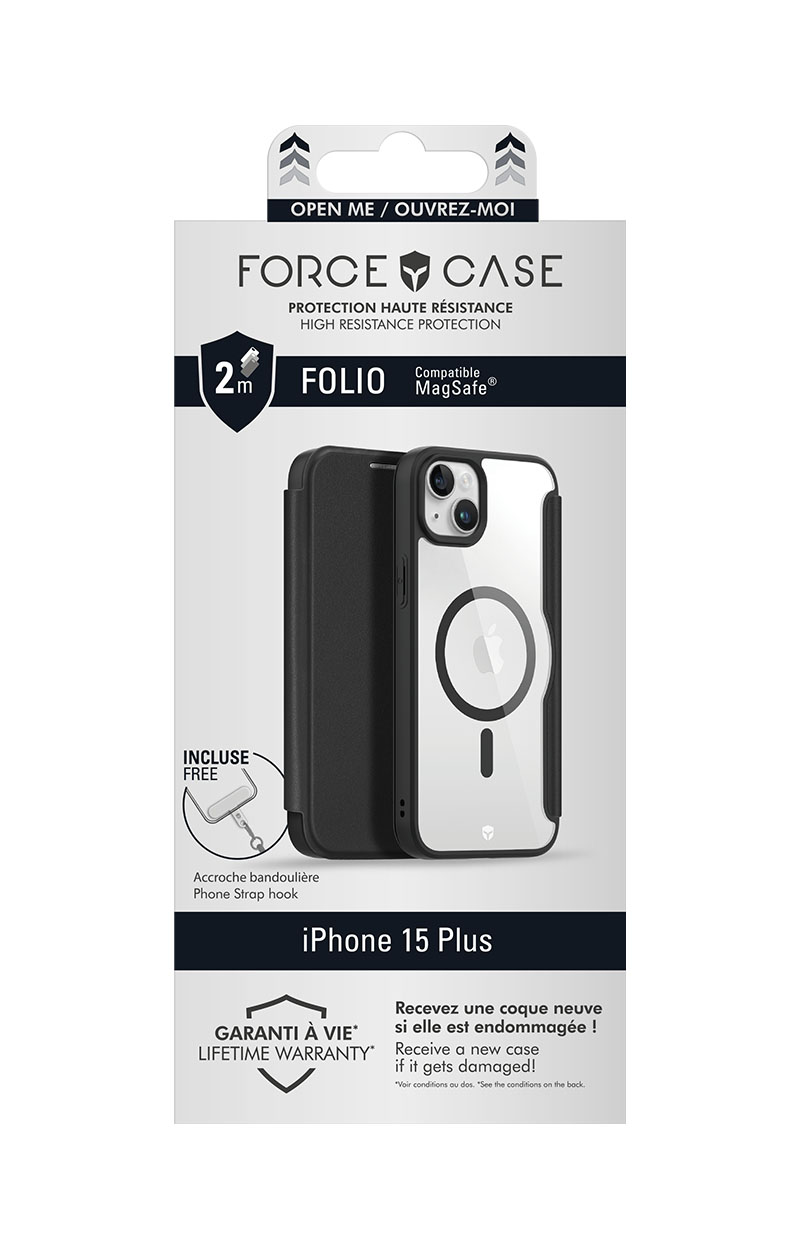 Confezione per custodia iPhone 15 Plus, compatibile MagSafe, con garanzia a vita.