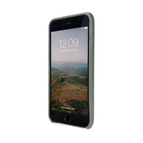 iPhone grigio con paesaggio montano sullo schermo di blocco, 12:09.