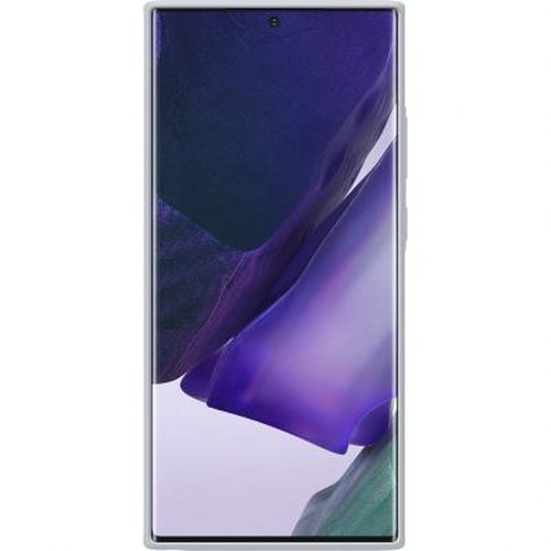 Ein Smartphone mit einem violetten und blauen abstrakten Hintergrund.