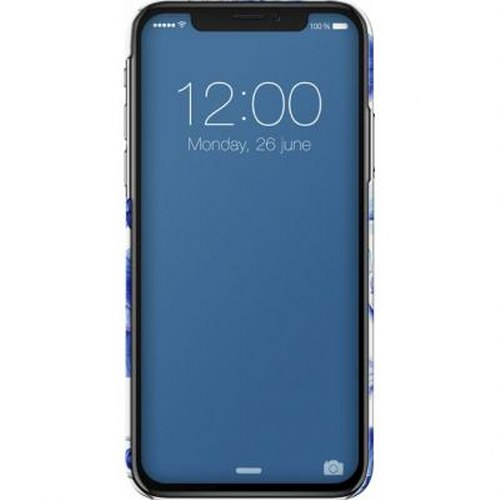 Un iPhone con motivo blu che mostra le 12:00 di lunedì 26 giugno.