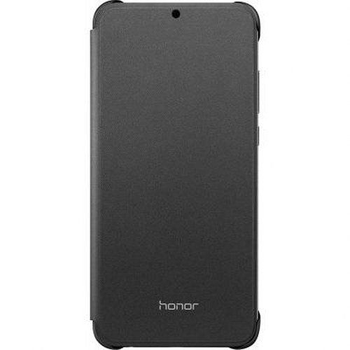 Smartphone nero con copertina a libro e logo Honor in basso.