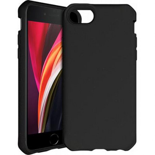 Custodia nera per iPhone con schermo colorato a sinistra.