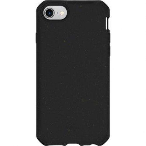 Custodia nera per telefono con ritaglio fotocamera in alto a sinistra.