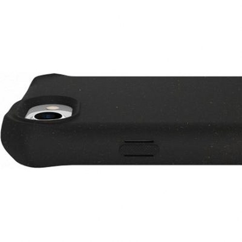 Custodia nera per telefono con ritaglio fotocamera e pulsanti laterali.