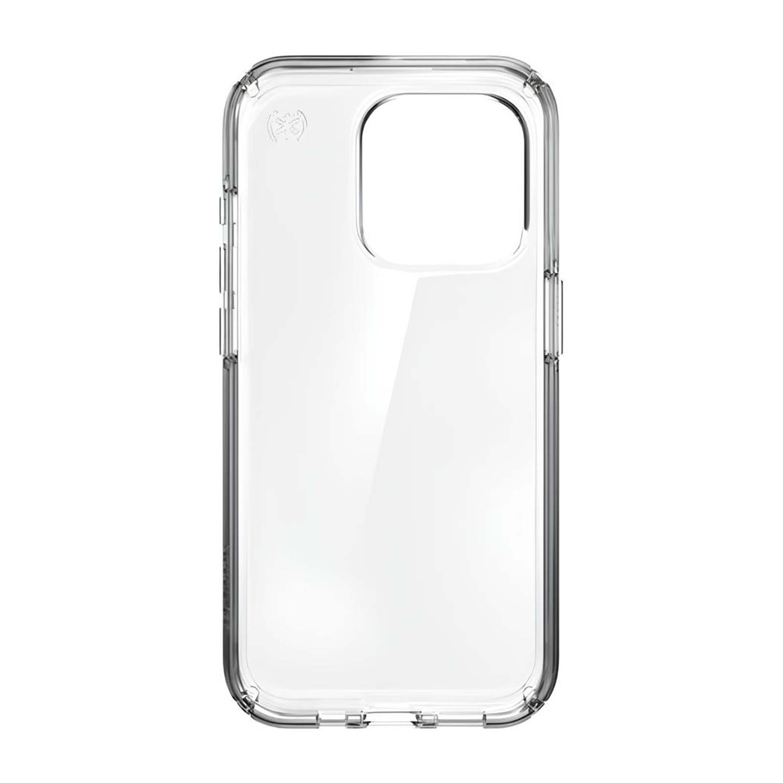 Doorzichtige telefoonhoes met uitsparingen voor camera en knoppen.