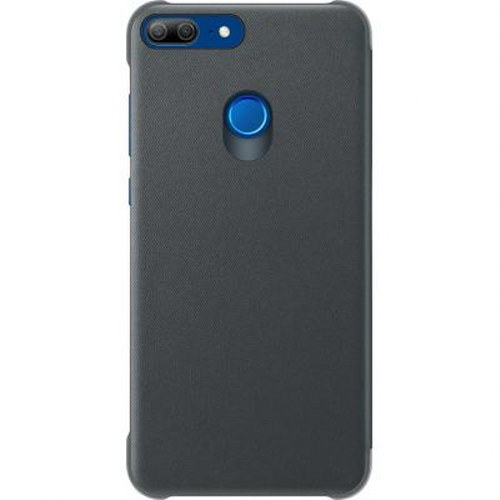 Teléfono gris oscuro con doble cámara y sensor de huellas dactilares.