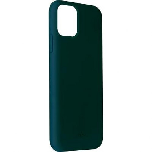 Custodia verde scuro per telefono con ritaglio fotocamera, su sfondo bianco.