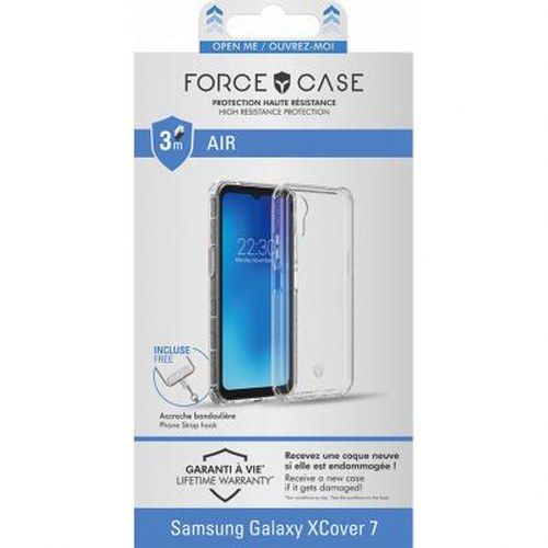 Confezione per cover Samsung Galaxy XCover 7, trasparente e mostra telefono.