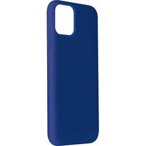 Una custodia per telefono blu scuro con un ritaglio rettangolare in alto a sinistra.