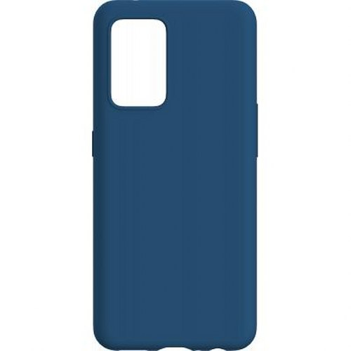 Una custodia per telefono blu scuro con ritaglio fotocamera rettangolare.