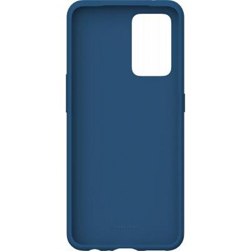 Custodia blu scuro per telefono con ritaglio rettangolare per fotocamera.