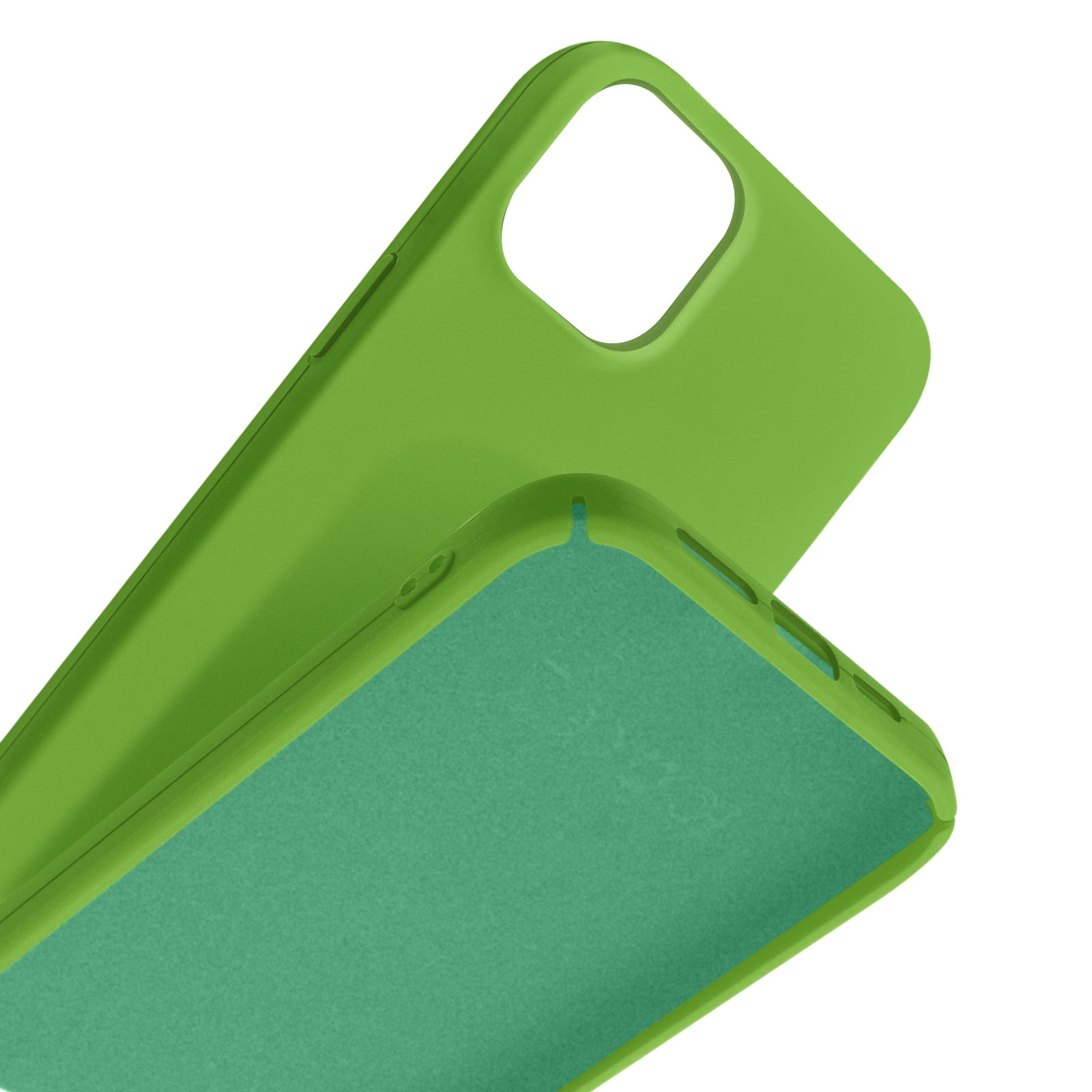 Due custodie verdi per telefono, una sopra l'altra, con ritagli per fotocamera e pulsanti.