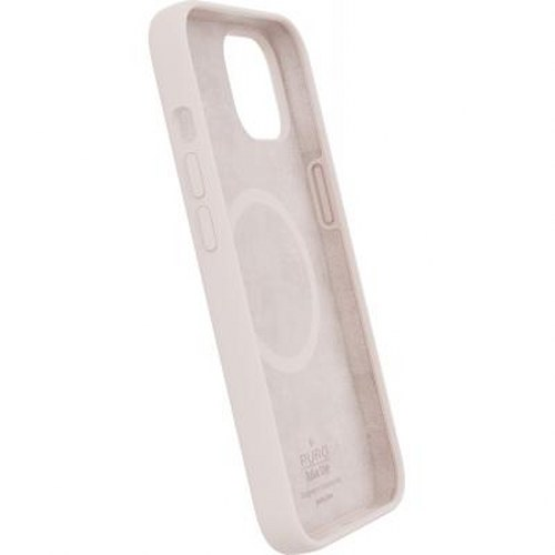 Una cover bianca per iPhone con anello magnetico, vista di lato.