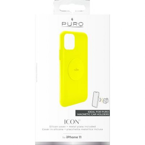Custodia gialla Puro per iPhone 11 con funzione supporto auto magnetico.