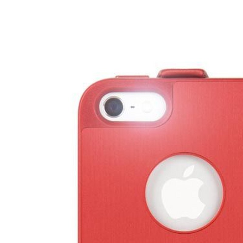 Custodia rossa per telefono con fotocamera, flash e logo Apple