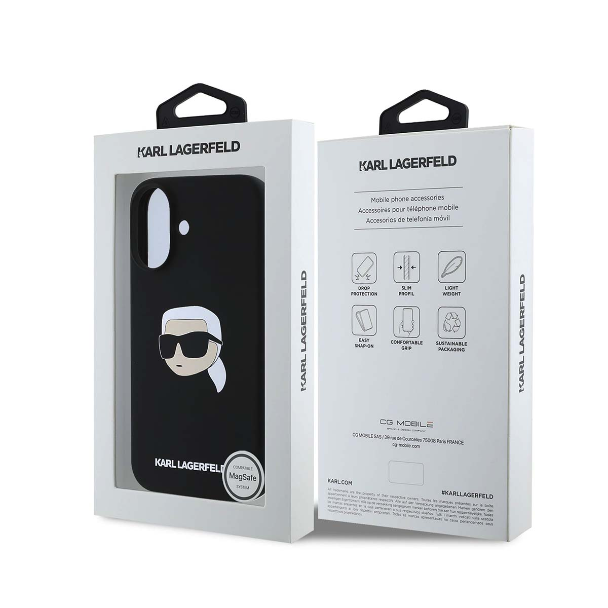 Custodia Karl Lagerfeld per iPhone con design iconico e compatibilità MagSafe.