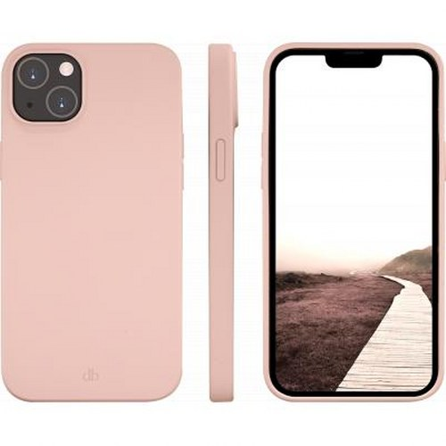 Una custodia rosa per telefono vista da dietro, di lato e frontalmente.