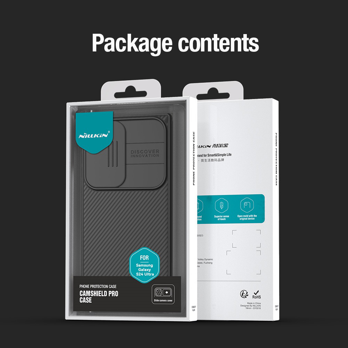 Verpackungsinhalt: Nillkin Camshield Pro Hülle für Samsung S24 Ultra.
