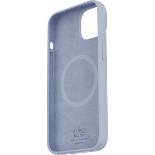 Una cover per telefono azzurra con cerchio magnetico all'interno.