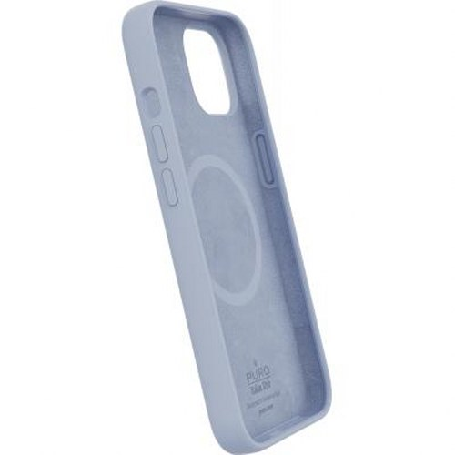Una cover per telefono azzurra con cerchio magnetico all'interno.