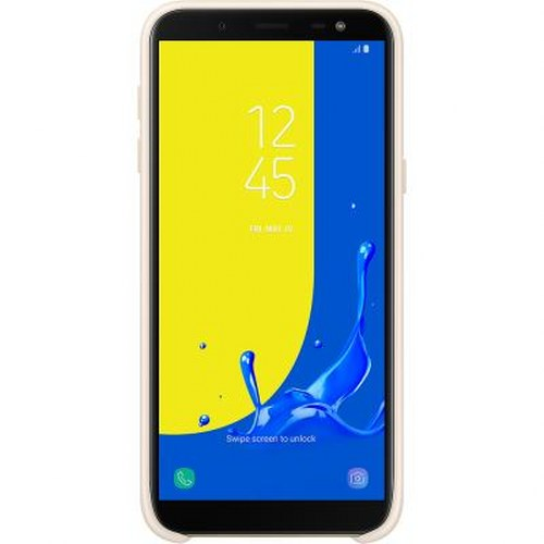 Uno smartphone con uno sfondo diviso giallo e blu.