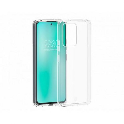 Una custodia trasparente accanto a uno smartphone che mostra le 22:30.