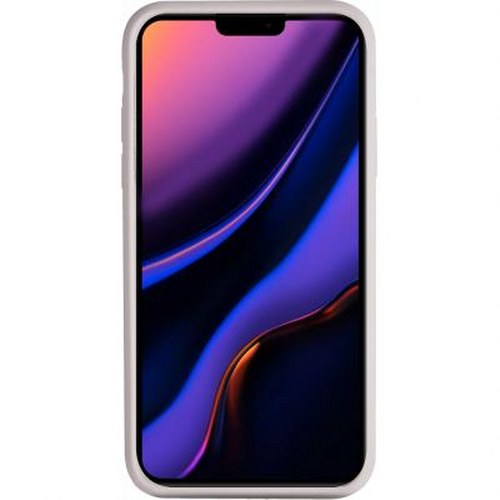 Uno smartphone con uno sfondo astratto e colorato con tonalità viola e blu.